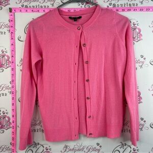 George rhinestone Classic Pink Crewneck Button Cardigan Sweater Gold Accents